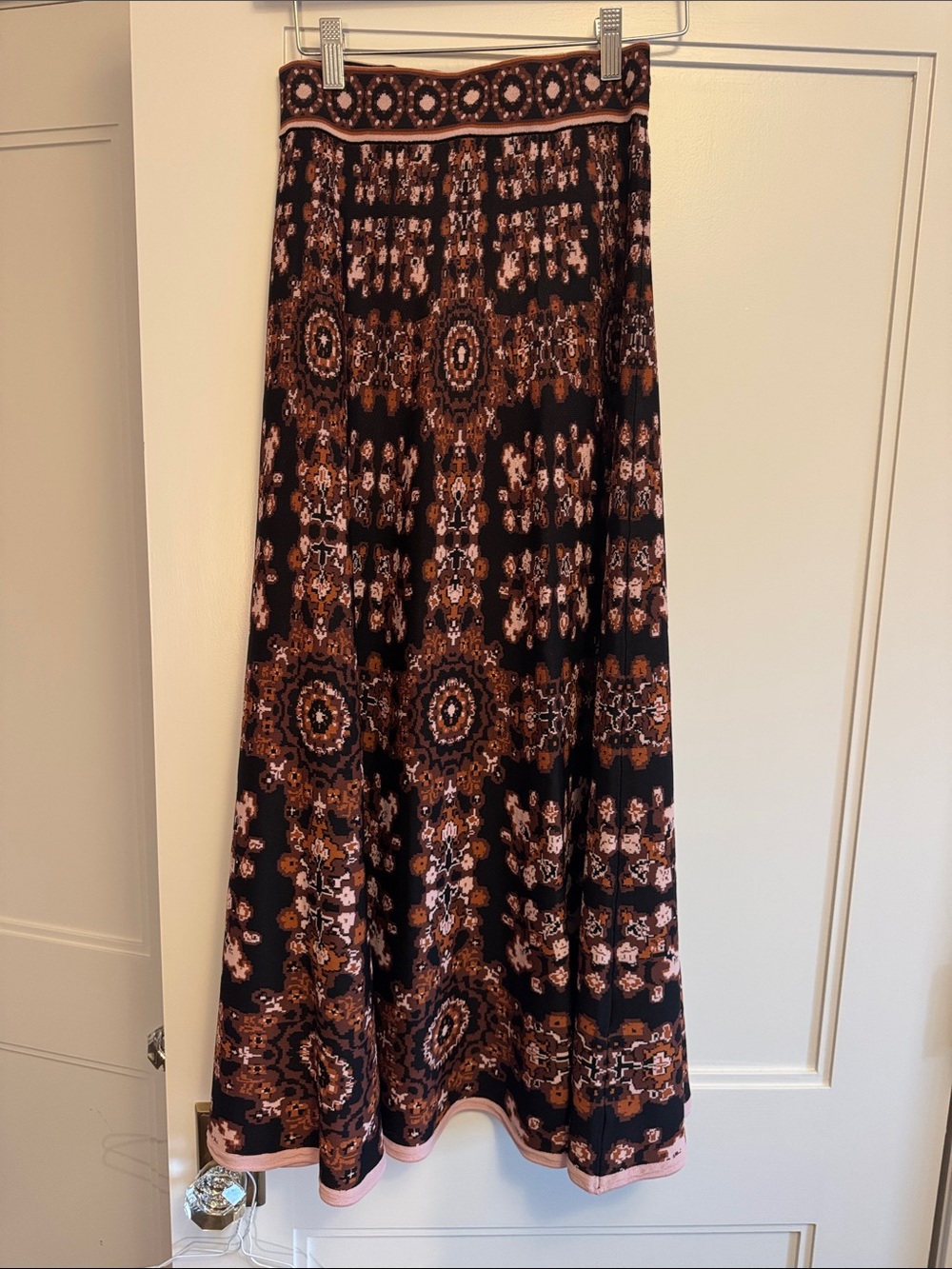 Cara Cara Black Knit Skirt with Brown & Pink Medallion Print